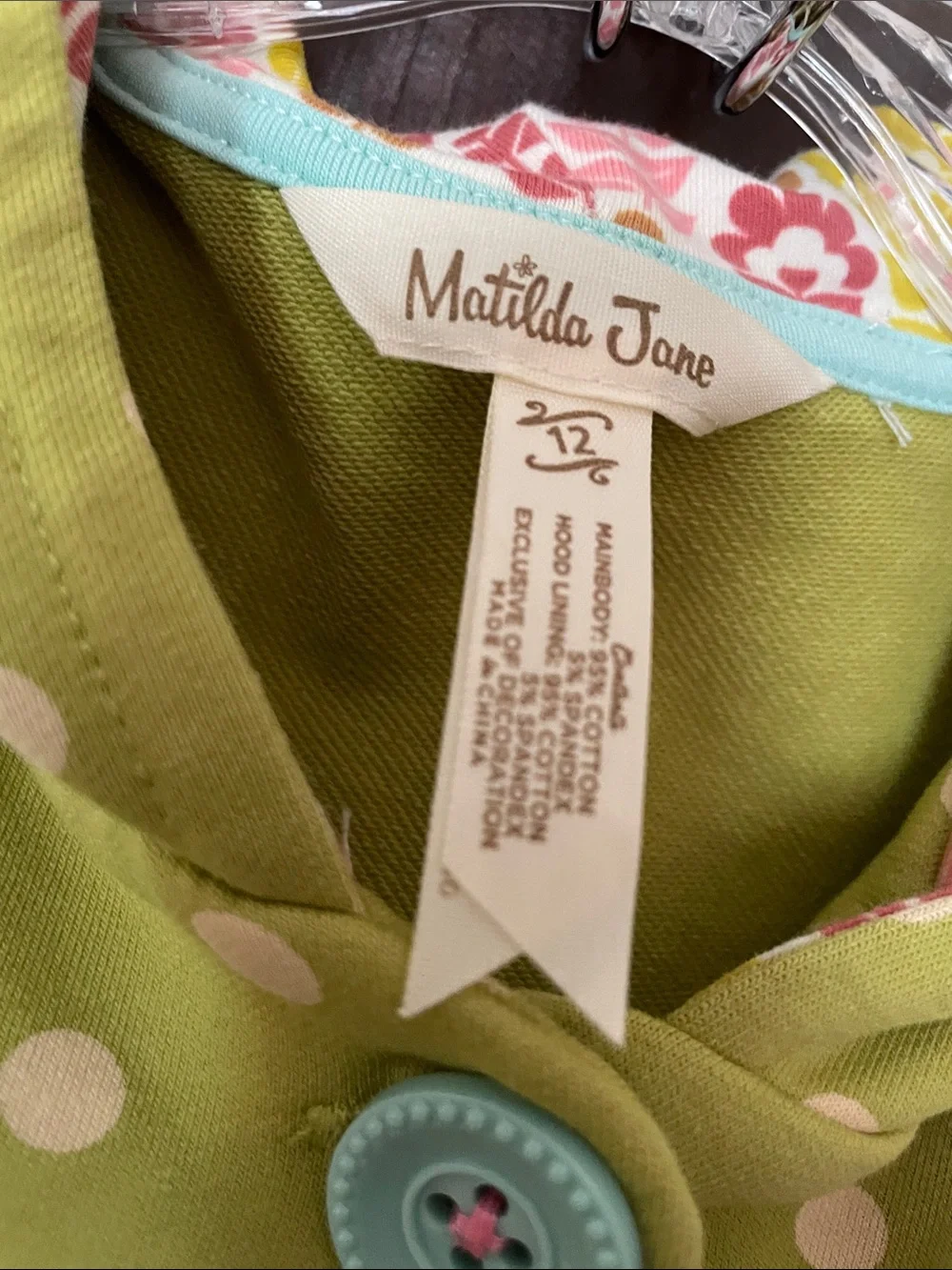 Matilda Jane Polka Dot Hooded Peplum Jacket - Green Pink Dots girls 12
